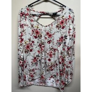 Daytrip Floral‎ Print Cutout Back Long Sleeve Top Women's Size LG